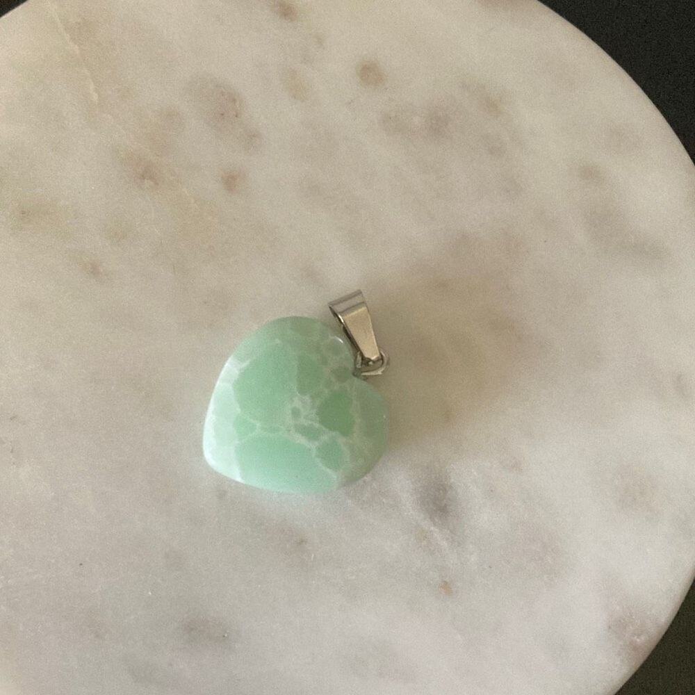 Natural Stone / Color Stone Charm heart green